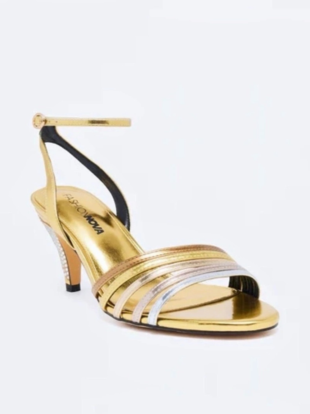 Rhinestone Trim Metallic Strappy Embellished Heels Ankle Strap Sandals
